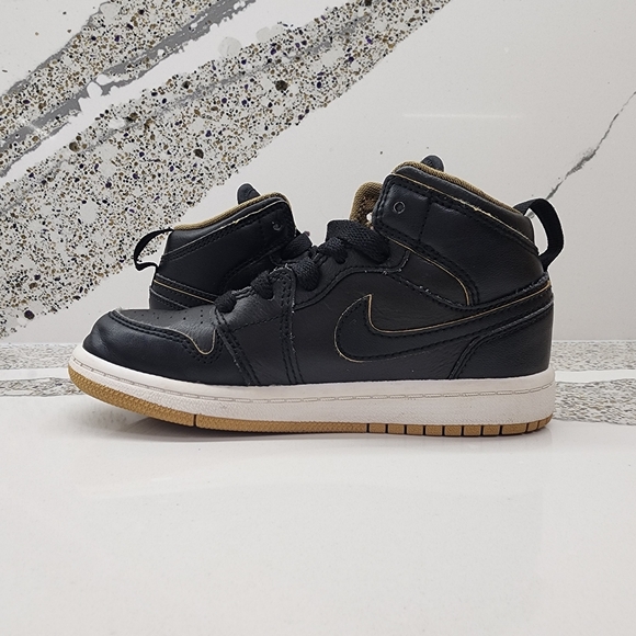 Nike Air Jordan 1 Mid Toddler Black Gold Sneakers US 11C | Leather | Kids - Picture 7 of 10